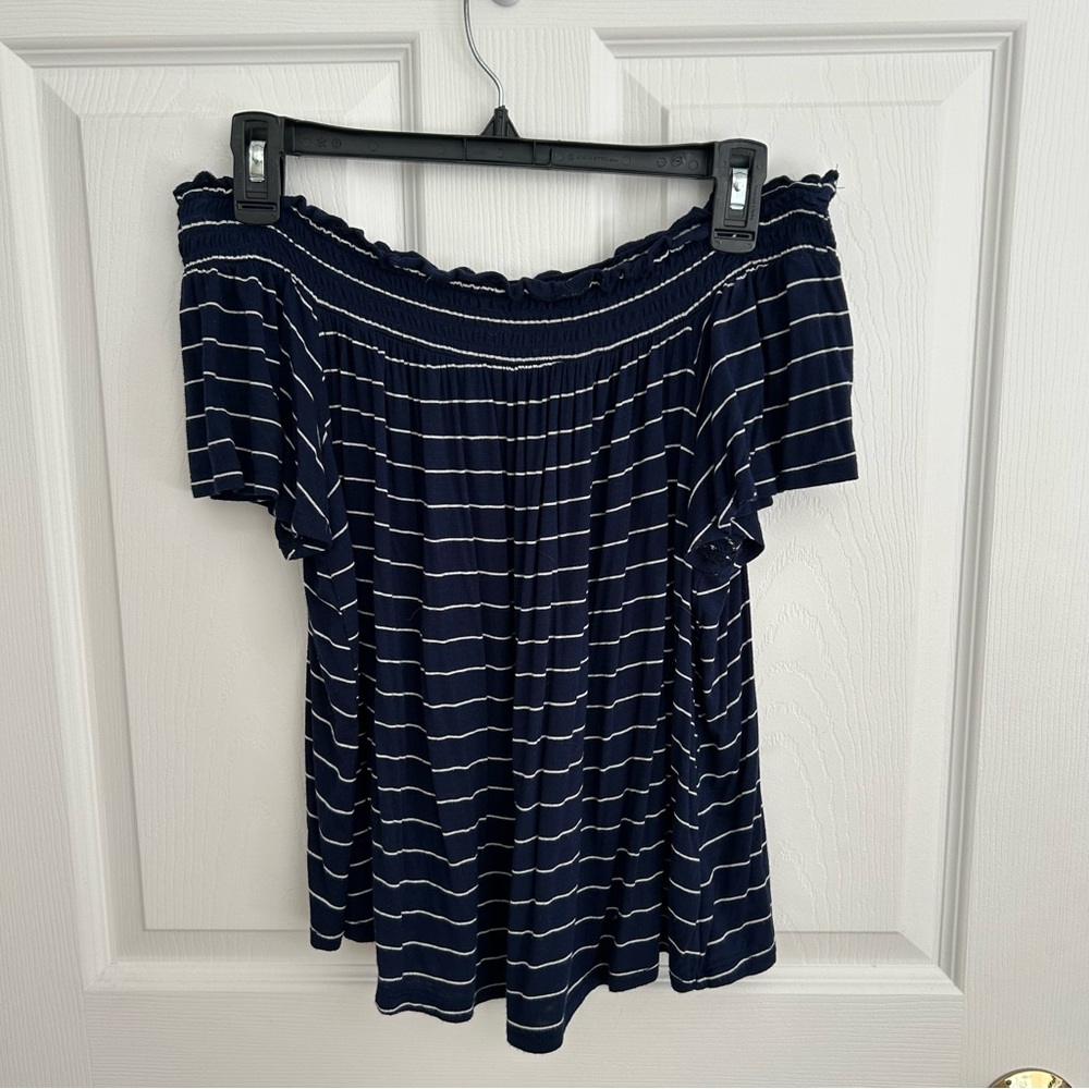 Off the Shoulder Blue Short Sleeved SO Top